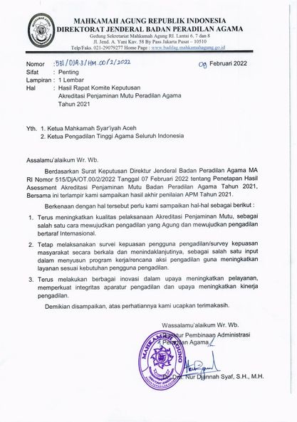 Hasil Assesment Akreditasi Penjaminan Mutu Badilag 2021 PA Dumai ...